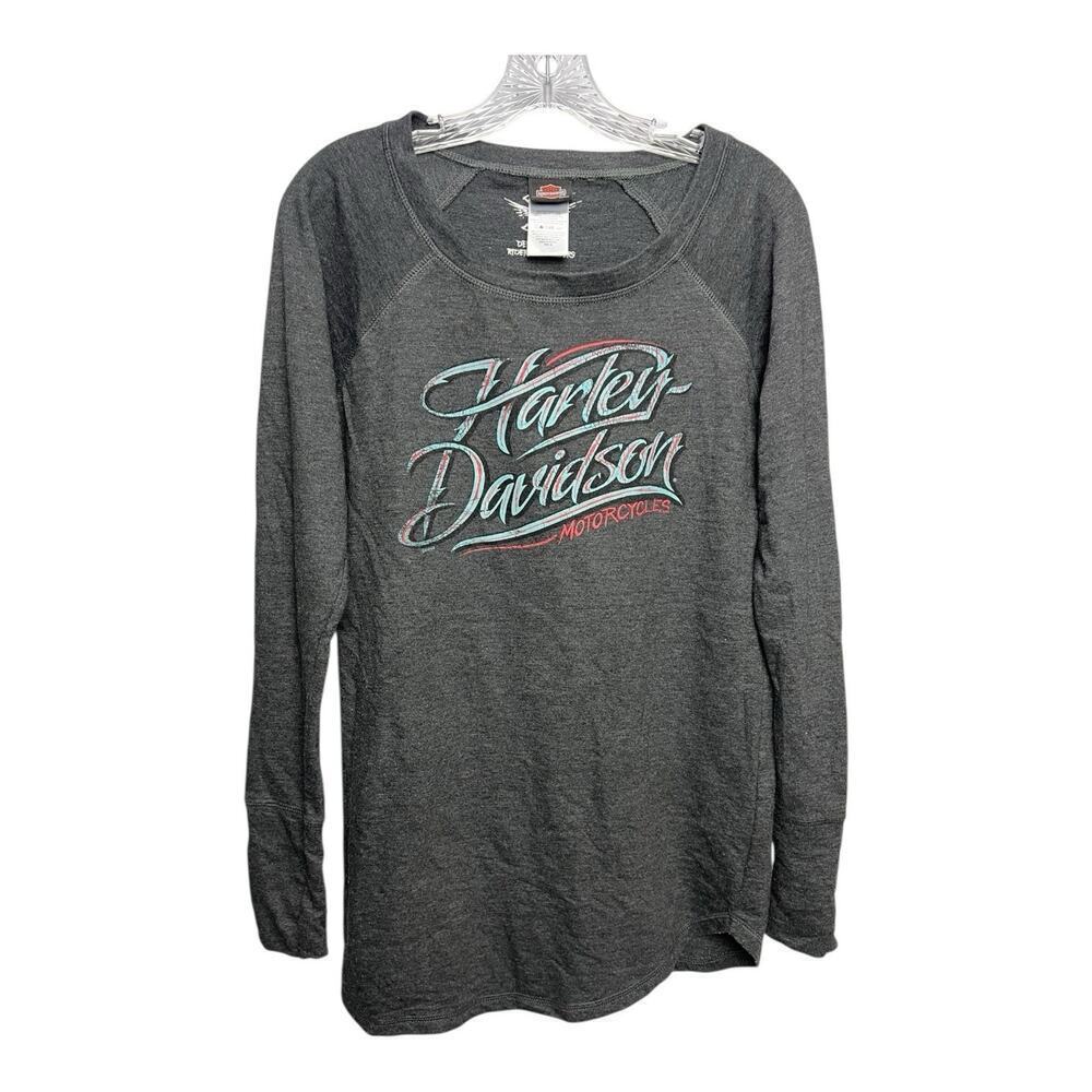 Harley Davidson Henley Shirt Women's M Gray Long Sleeve Biker Motorcycles
